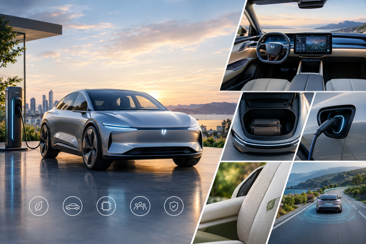 Futuristic Electric Car Lifestyle Collage